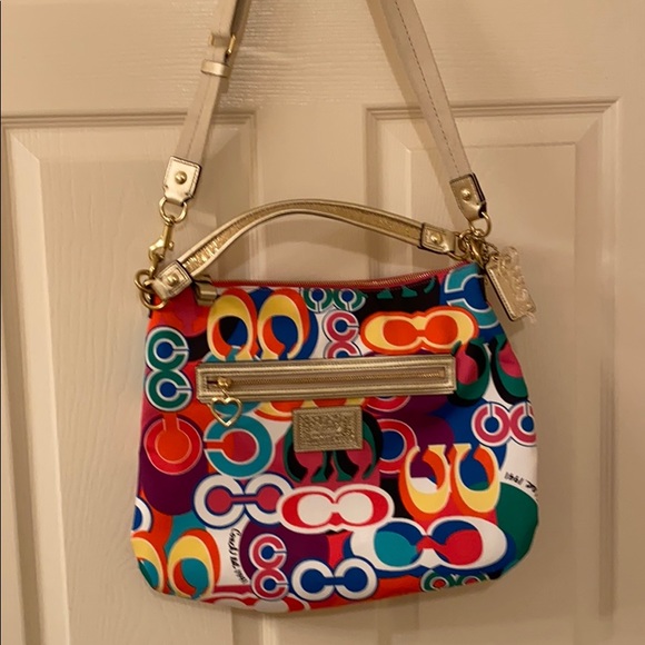 Coach F21362 Gold Trim Daisy Poppy Hobo Handbag - Picture 1 of 7